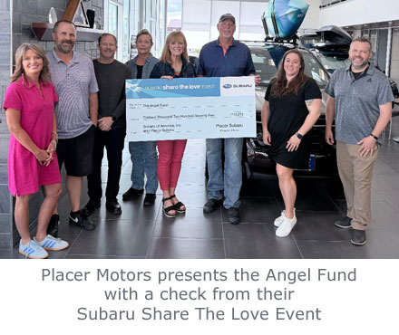 Placer Subaru presenting a check to the Angel Fund